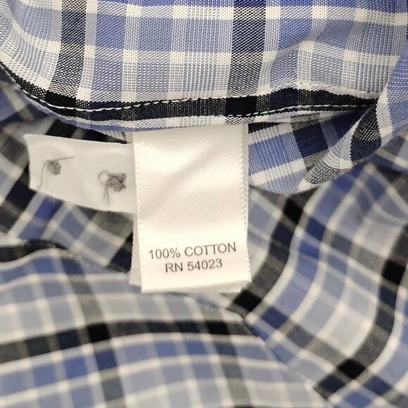 Banana Republic Plaid Dress Shirt Button Up Plaid Flap Pockets Blue White XL - Picture 5 of 5